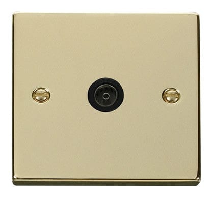 Polished Brass - Black Inserts Polished Brass 1 Gang Single Coaxial TV Socket - Black Trim