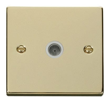 Polished Brass - White Inserts Polished Brass 1 Gang Single Coaxial TV Socket - White Trim