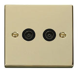 Polished Brass 2 Gang Twin Coaxial TV Socket - Black Trim - SE Home