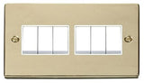 Polished Brass - White Inserts Polished Brass 10A 6 Gang 2 Way Light Switch - White Trim