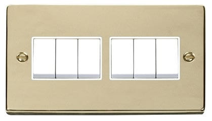 Polished Brass 10A 6 Gang 2 Way Light Switch - White Trim - SE Home