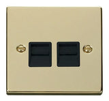 Polished Brass - Black Inserts Polished Brass Master Telephone Twin Socket - Black Trim