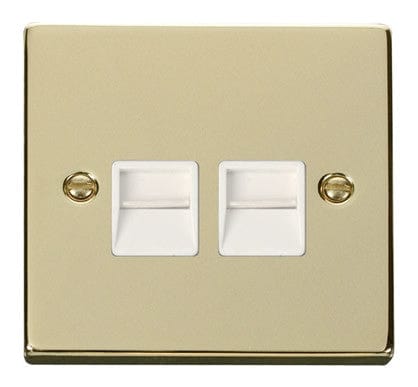 Polished Brass Master Telephone Twin Socket - White Trim - SE Home