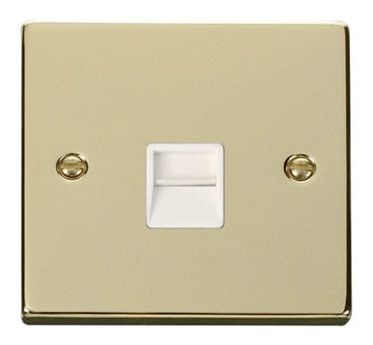 Polished Brass - White Inserts Polished Brass Secondary Telephone Single Socket - White Trim