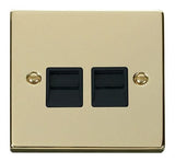 Polished Brass Secondary Telephone Twin Socket - Black Trim - SE Home
