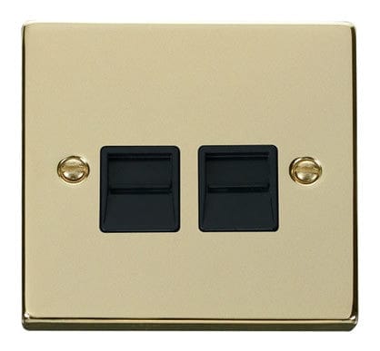 Polished Brass Secondary Telephone Twin Socket - Black Trim - SE Home