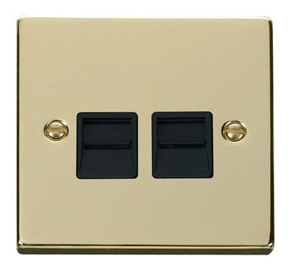 Polished Brass - Black Inserts Polished Brass Secondary Telephone Twin Socket - Black Trim