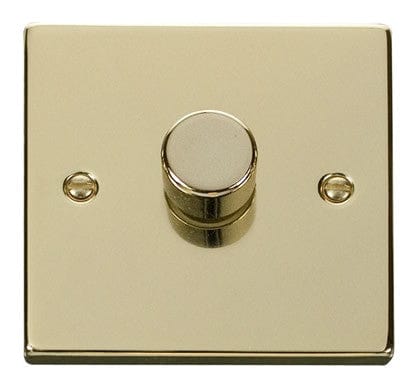 Polished Brass - Black Inserts Polished Brass 1 Gang 2 Way LED 100W Trailing Edge Dimmer Light Switch