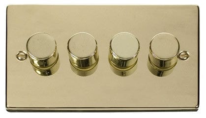 Polished Brass - Black Inserts Polished Brass 4 Gang 2 Way 400w Dimmer Light Switch