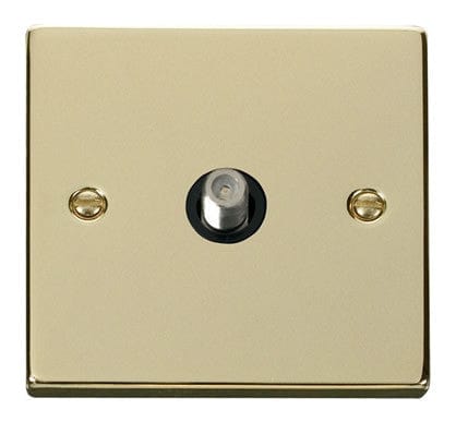 Polished Brass Satellite Socket 1 Gang - Black Trim - SE Home