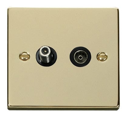Polished Brass Satellite And Isolated Coaxial 1 Gang Socket - Black Trim - SE Home