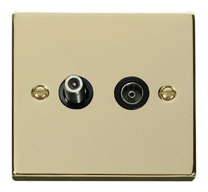 Polished Brass - Black Inserts Polished Brass Satellite And Isolated Coaxial 1 Gang Socket - Black Trim