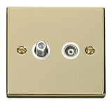 Polished Brass - White Inserts Polished Brass Satellite And Isolated Coaxial 1 Gang Socket - White Trim