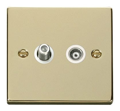 Polished Brass Satellite And Isolated Coaxial 1 Gang Socket - White Trim - SE Home