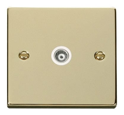 Polished Brass Single Isolated Coaxial Socket - White Trim - SE Home