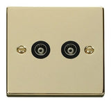 Polished Brass Twin Isolated Coaxial Socket - Black Trim - SE Home