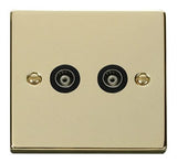 Polished Brass - Black Inserts Polished Brass Twin Isolated Coaxial Socket - Black Trim