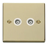 Polished Brass Twin Isolated Coaxial Socket - White Trim - SE Home