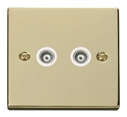 Polished Brass Twin Isolated Coaxial Socket - White Trim - SE Home