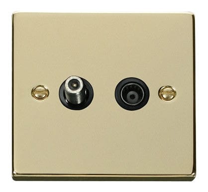 Polished Brass Satellite & Coaxial Socket 1 Gang - Black Trim - SE Home