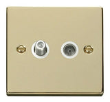 Polished Brass Satellite & Coaxial Socket 1 Gang - White Trim - SE Home