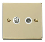 Polished Brass - White Inserts Polished Brass Satellite & Coaxial Socket 1 Gang - White Trim