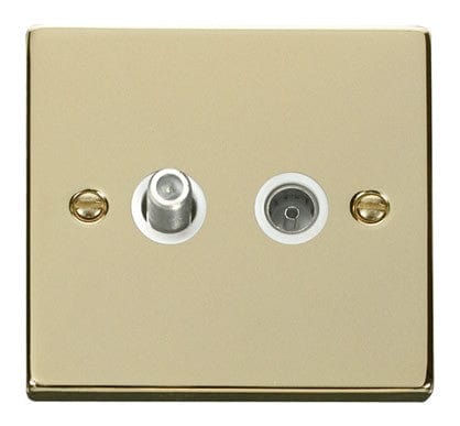 Polished Brass Satellite & Coaxial Socket 1 Gang - White Trim - SE Home