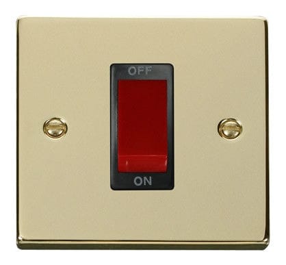 Polished Brass 1 Gang Size 45A Switch - Black Trim - SE Home