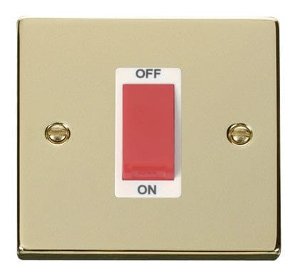 Polished Brass - White Inserts Polished Brass 1 Gang Size 45A Switch - White Trim