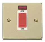 Polished Brass 1 Gang Size 45A Switch With Neon - White Trim - SE Home