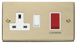 Polished Brass - White Inserts Polished Brass Cooker Control 45A With 13A Switched Socket - White Trim