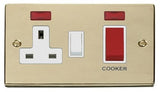 Polished Brass Cooker Control 45A With 13A Switched Socket & 2 Neons - White Trim - SE Home