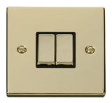 Polished Brass - Black Inserts Polished Brass 10A 2 Gang 2 Way Ingot Light Switch - Black Trim