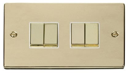 Polished Brass 10A 4 Gang 2 Way Ingot Light Switch - White Trim - SE Home