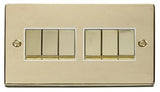 Polished Brass - White Inserts Polished Brass 10A 6 Gang 2 Way Ingot Light Switch - White Trim