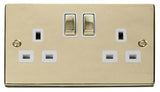 Polished Brass - White Inserts Polished Brass 2 Gang 13A DP Ingot Twin Double Switched Plug Socket - White Trim