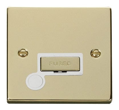 Polished Brass - White Inserts Polished Brass 13A Fused Ingot Connection Unit With Flex - White Trim