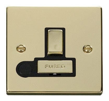 Polished Brass 13A Fused Ingot Connection Unit Switched With Flex - Black Trim - SE Home
