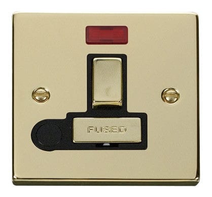 Polished Brass 13A Fused Ingot Connection Unit Switched With Neon With Flex - Black Trim - SE Home