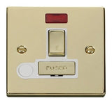 Polished Brass 13A Fused Ingot Connection Unit Switched With Neon With Flex - White Trim - SE Home