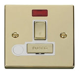 Polished Brass - White Inserts Polished Brass 13A Fused Ingot Connection Unit Switched With Neon With Flex - White Trim
