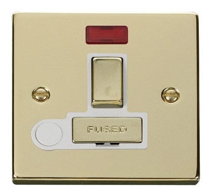 Polished Brass 13A Fused Ingot Connection Unit Switched With Neon With Flex - White Trim - SE Home