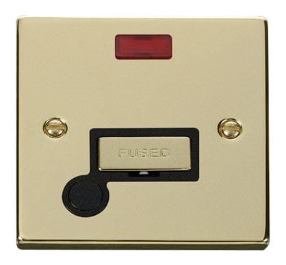 Polished Brass 13A Fused Ingot Connection Unit With Neon With Flex - Black Trim - SE Home