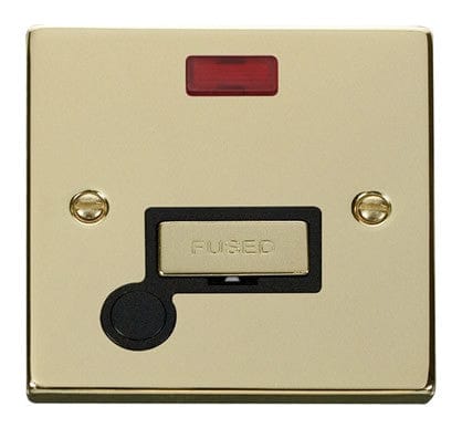 Polished Brass - Black Inserts Polished Brass 13A Fused Ingot Connection Unit With Neon With Flex - Black Trim