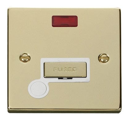 Polished Brass 13A Fused Ingot Connection Unit With Neon With Flex - White Trim - SE Home