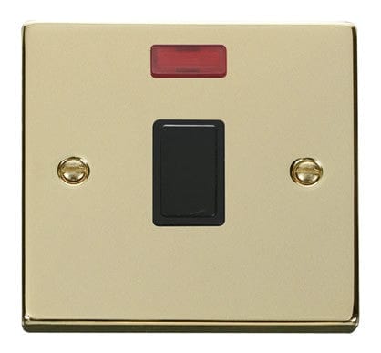 Polished Brass 1 Gang 20A DP Switch With Neon - Black Trim - SE Home