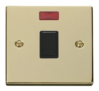 Polished Brass - Black Inserts Polished Brass 1 Gang 20A DP Switch With Neon - Black Trim