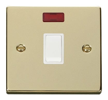 Polished Brass 1 Gang 20A DP Switch With Neon - White Trim - SE Home