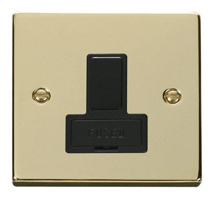 Polished Brass - Black Inserts Polished Brass 13A Fused Connection Unit Switched - Black Trim