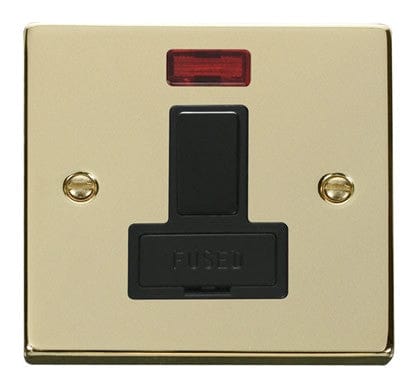 Polished Brass 13A Fused Connection Unit Switched With Neon - Black Trim - SE Home